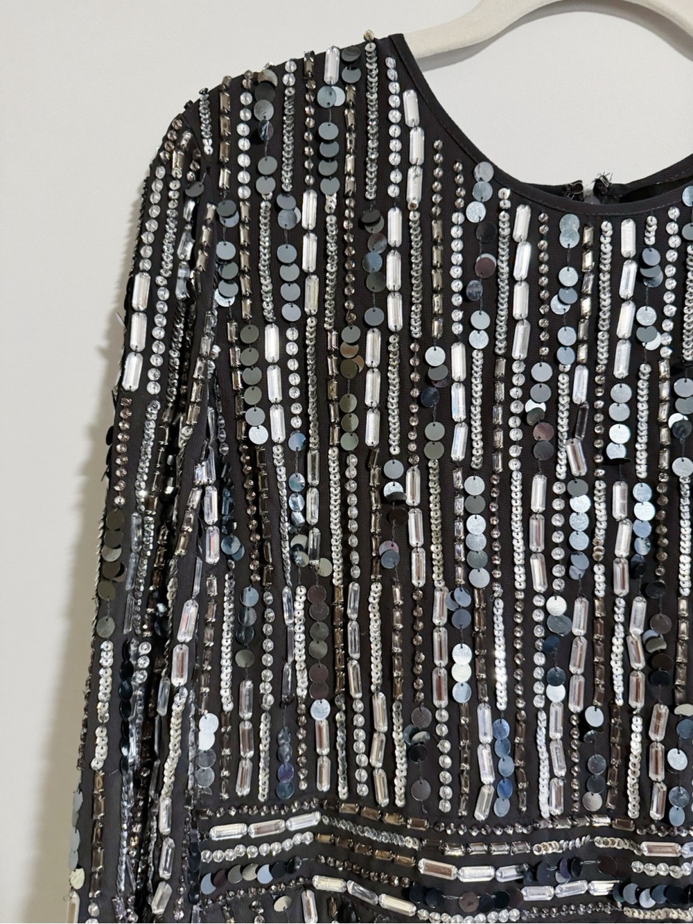 Mac Duggal - Charcoal Sequins Long Sleeve Dress - Picture 6 of 8